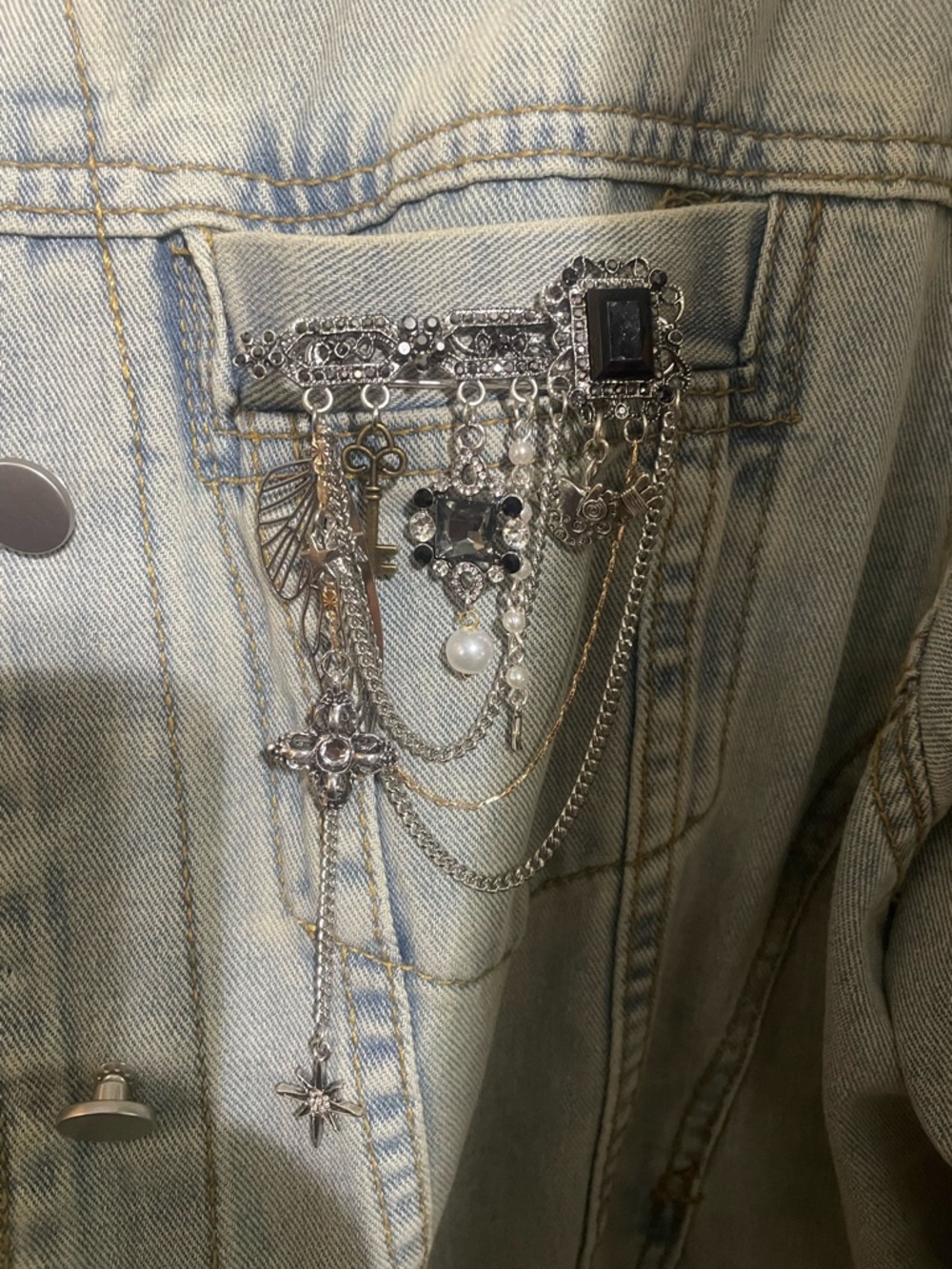 Multi-Chain Brooch Pin with Charms and Gems - Picture 6 of 8